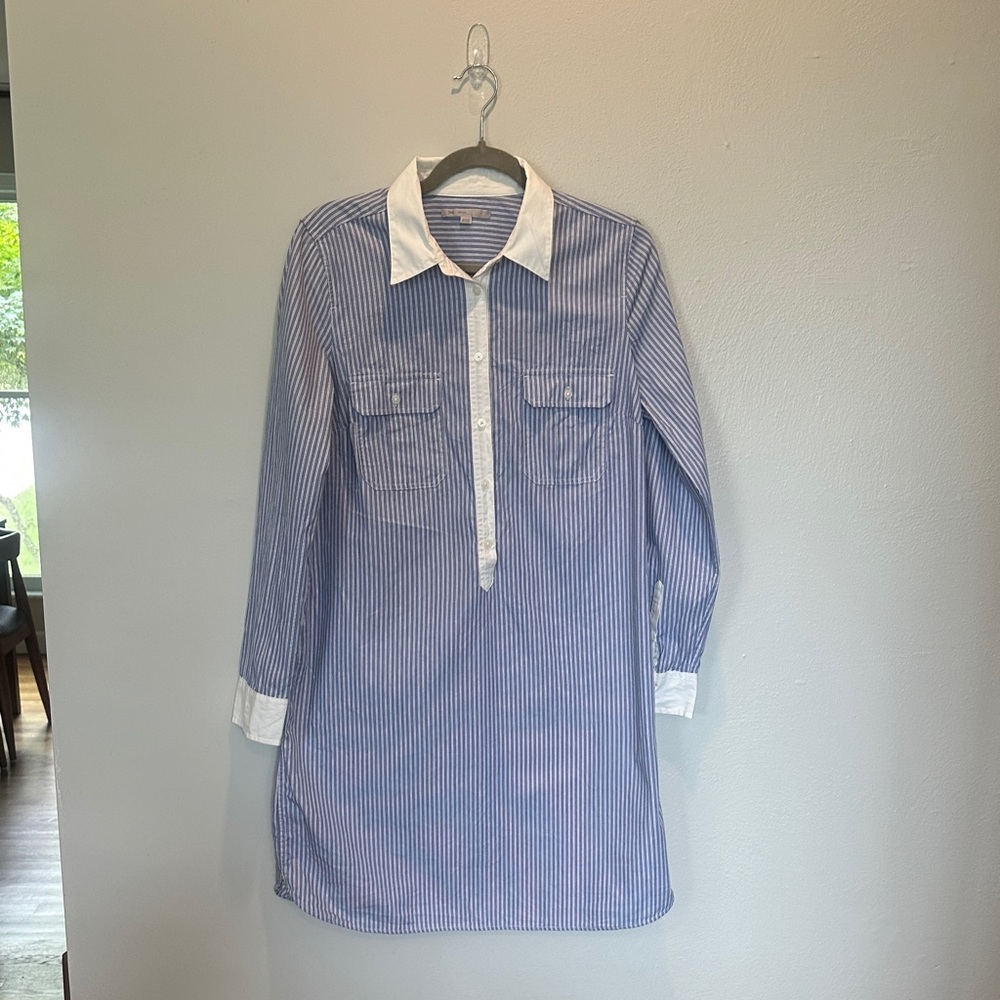 GAP Blue and White Striped Mini Shirt Dress